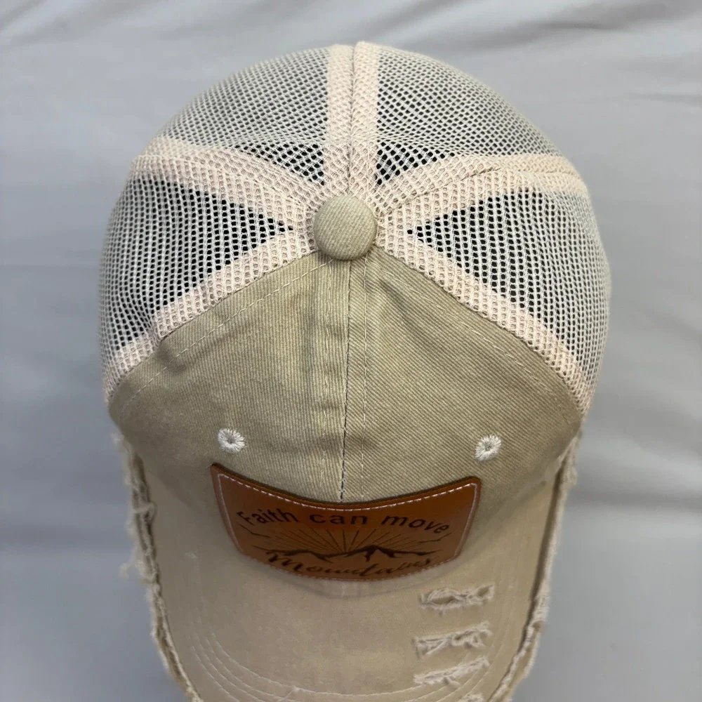 Faith Can Move Mountains Christian Distressed Trucker Hat Snapback Patch Cap